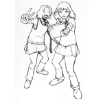 Dibujo para colorear Dibujo De Chicas Estudiantes Colegialas Tomandose Una Foto Con Una Camara Digital Para Pintar Y Colorear