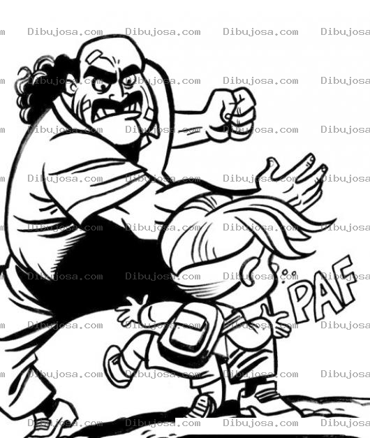 Dibujo para colorear Dibujo De Cachetada Para Pintar Y Colorear Papa Violento Y Malvado Abofeteando Pegando Y Dando Una Bofetada A Su Hijo