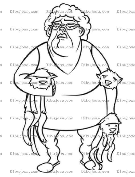 Dibujo para colorear Abuela Con Mascotas Para Pintar Y Colorear