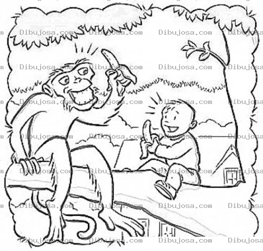 Dibujo para colorear Dibujo De Mono Ensenando A Comer Un Babanano A Un Nino Para Pintar Y Colorear