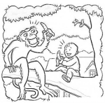 Dibujo para colorear Dibujo De Mono Ensenando A Comer Un Babanano A Un Nino Para Pintar Y Colorear