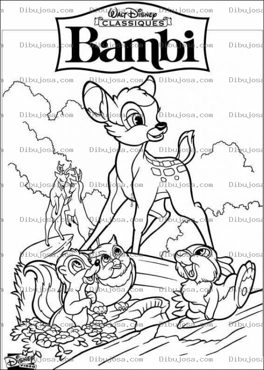Dibujo para colorear Bambi y los animalitos del bosque