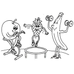 Dibujo para colorear Frutas En El Gimnasio Dibujo De Frutas Saludables Haciendo Ejercicios Para Pintar Y Colorear