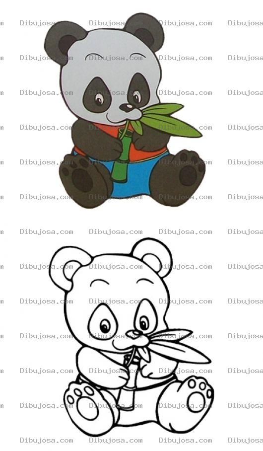 Dibujo para colorear Colorear osito panda comiendo hoja de bambu