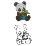 Dibujo para colorear Colorear osito panda comiendo hoja de bambu