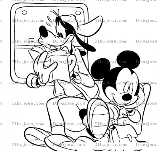 Dibujo para colorear Dibujo De Pluto Y Mickey Mouse En Un Tren Para Pintar Y Colorear