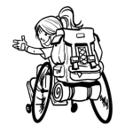 Dibujo para colorear Dibujo De Chica En Silla De Reudas Con Mochila Para Pintar Y Colorear
