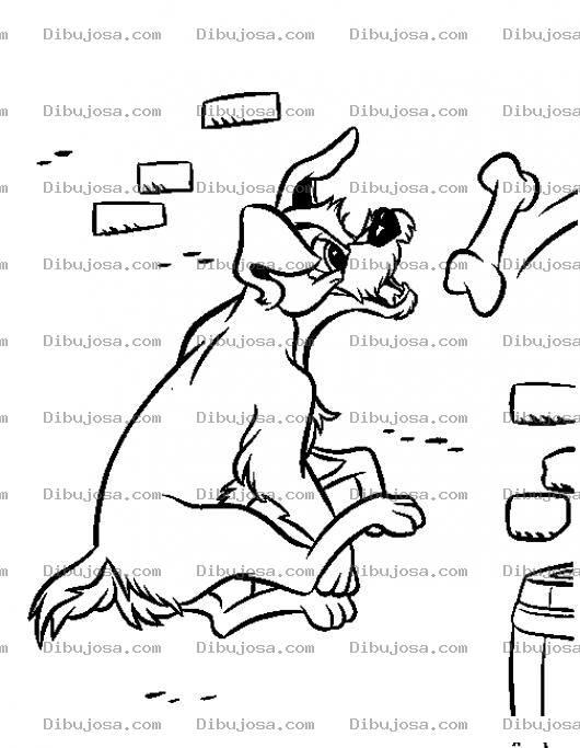 Dibujo para colorear Dibujo Del Perro Vagabundo Con Un Hueso Para Pintar Y Colorear