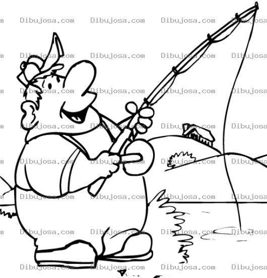 Dibujo para colorear Dibujo De Pescador Grodito Pescando En Un Rio Para Pintar Y Colorear