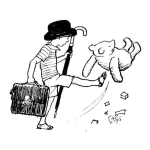 Dibujo para colorear Dibujo De Patada A Un Osito De Felpa Para Pintar Y Colorear Oso De Peluche Pateado Por Un Nino Que Se Va De Viaje