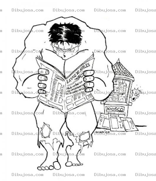 Dibujo para colorear Dibujo De Hulk Leyendo El Periodico Para Pintar Y Colorear