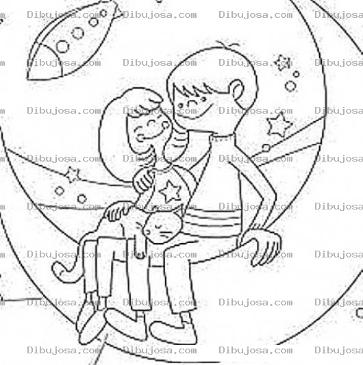 Dibujo para colorear Dibujo De Pareja De Novios Enamorados Sentados En La Luna Viendo Las Estrellas Para Pintar Y Colorear