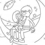 Dibujo para colorear Dibujo De Pareja De Novios Enamorados Sentados En La Luna Viendo Las Estrellas Para Pintar Y Colorear