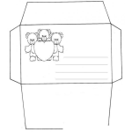 Dibujo para colorear Molde Para Hacer Un Sobre Con Tres Ositos Y Un Corazon Para Imprimir Pintar Recortar Y Doblar