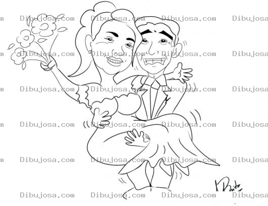 Dibujo para colorear Dibujo De Reciencasados Novio Cargando A La Novia Con Dificultad Para Pintar Y Colorear
