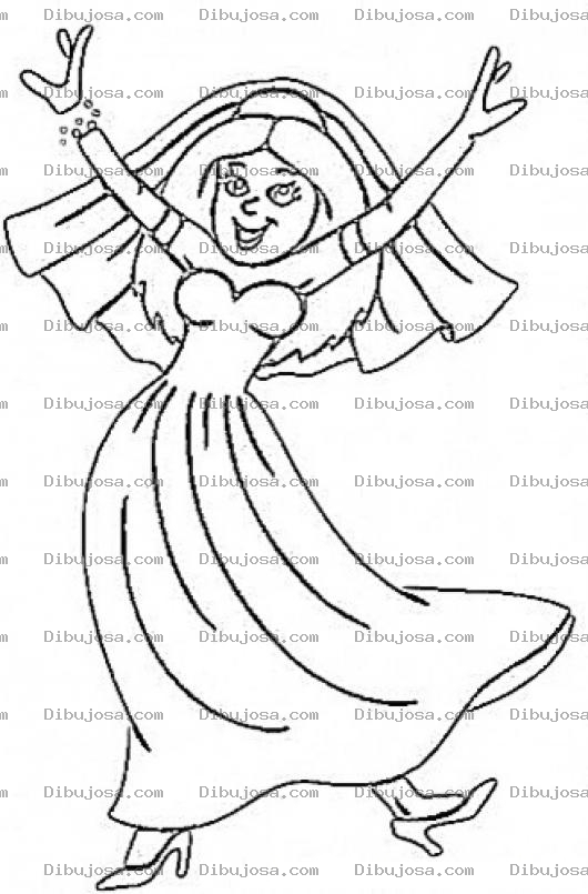 Dibujo para colorear Dibujo De Novia Feliz Bailando Y Celebrando Su Boda Solita Para Pintar Y Colorear