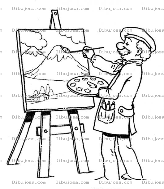 Dibujo para colorear Dibujo De Pintor Pintando Un Paisaje Al Oleo Para Pintar Y Colorear