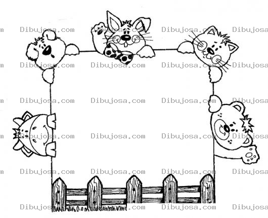 Dibujo para colorear Dibujo De Tarjeta Con Marco De Animalitos Para Recortar Pintar Y Colorear Tarjeta De Animalitos Vaquita Perrito Conejito Gatito Y Osito