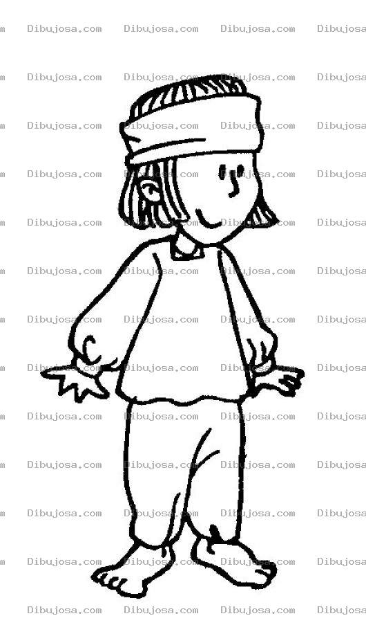 Dibujo para colorear Dibujo De Enfermo De Fiebre Parado Y Descalzo Con La Cabeza Bendada Para Pitar Y Colorear