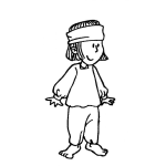 Dibujo para colorear Dibujo De Enfermo De Fiebre Parado Y Descalzo Con La Cabeza Bendada Para Pitar Y Colorear