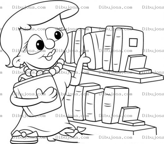 Dibujo para colorear Dibujo De Mama Bibliotecaria Ordenando Libros Para Pintar Y Colorear