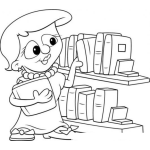 Dibujo para colorear Dibujo De Mama Bibliotecaria Ordenando Libros Para Pintar Y Colorear