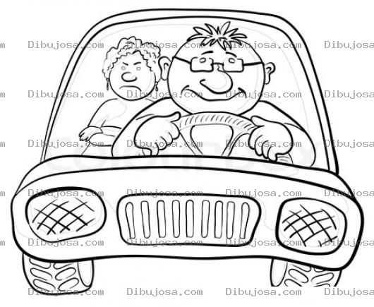 Dibujo para colorear Dibujo De Hombre Manejando Un Carro Con La Suegra En El Asiento De Atras Para Pintar Y Colorear