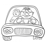 Dibujo para colorear Dibujo De Hombre Manejando Un Carro Con La Suegra En El Asiento De Atras Para Pintar Y Colorear
