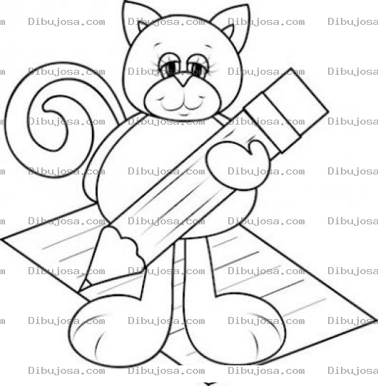 Dibujo para colorear Dibujo De Un Gato Con Un Lapiz Y Una Carta Para Pintar Y Colorear