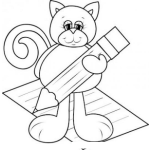 Dibujo para colorear Dibujo De Un Gato Con Un Lapiz Y Una Carta Para Pintar Y Colorear