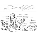 Dibujo para colorear Dibujo De Sirenita En La Orilla De La Playa Saliendo Del Mar Para Pintar Y Colorear