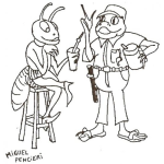 Dibujo para colorear Dibujo De Una Abeja Y Un Sapo Platicando En Un Bar Para Pintar Y Colorear A Un Picaro Sapo Queriendose Comer A La Abejita