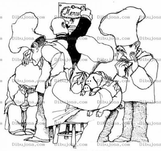 Dibujo para colorear Dibujo De Cocineros Tristes Porque Van A Matar Al Marrano Para Pintar Y Colorear Cocineros Encarinados Con El Cerdito