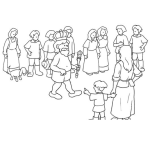 Dibujo para colorear Dibujo De Rey Caminando Sin Camisa En Medio De La Gente Del Pueblo Para Pintar Y Colorear