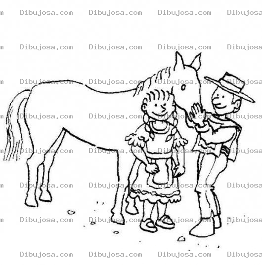 Dibujo para colorear Dibujo Del Pedro Y La Maria Para Pintar Y Colorear A Una Pareja De Esposos Campesinos Con Su Caballo