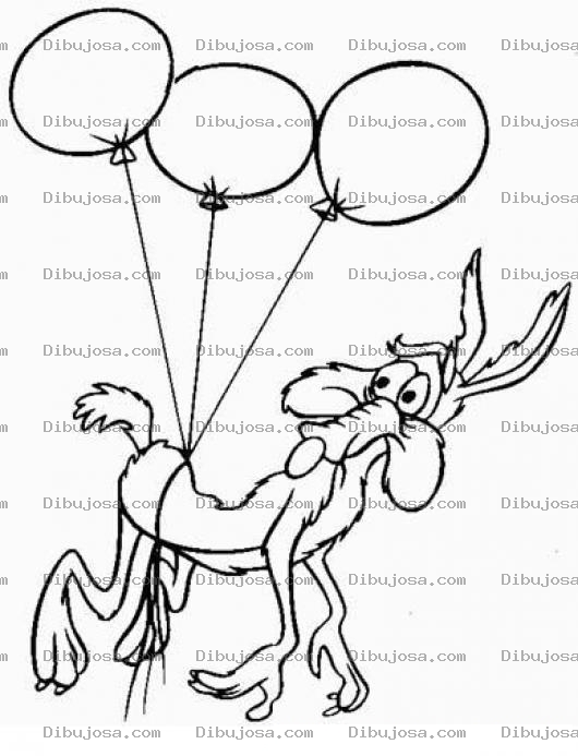 Dibujo para colorear Colorear al coyote de correcaminos con globos