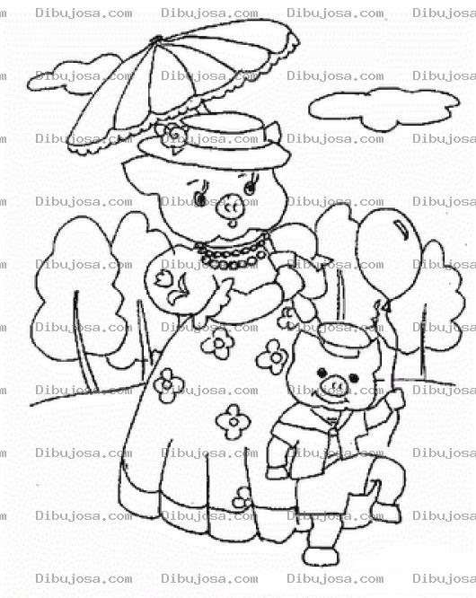 Dibujo para colorear Dibujo De Mama Cerdita Con Su Hijo Cerdito Para Pintar Y Colorear
