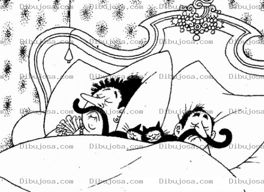 Dibujo para colorear Dibujo De Esposo Con Bigote Y Esposa Con Bigote Durmiendo Juntos Para Pintar Y Colorear Bigotuda Y Bigotudo