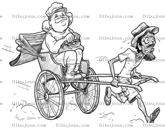 Dibujo para colorear Dibujo De Hombre Caballo Jalando La Carreta Para Pintar Y Colorear