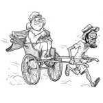 Dibujo para colorear Dibujo De Hombre Caballo Jalando La Carreta Para Pintar Y Colorear