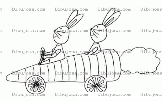 Dibujo para colorear Dos Conejos En Un Carro Zanahoria Para Pintar Y Colorear
