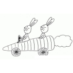 Dibujo para colorear Dos Conejos En Un Carro Zanahoria Para Pintar Y Colorear