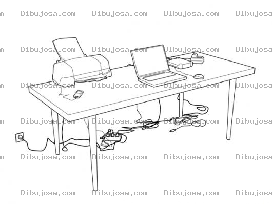 Dibujo para colorear Dibujo De Mesa Con Laptop Mouse Impresora Y Celular Para Pintar Y Colorear