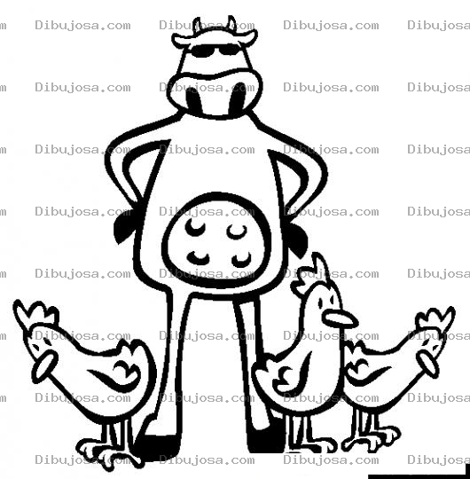 Dibujo para colorear Dibujo De Gallinas Con Vaca Guardaespaldas Para Pintar Y Colorear