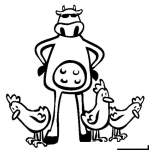 Dibujo para colorear Dibujo De Gallinas Con Vaca Guardaespaldas Para Pintar Y Colorear