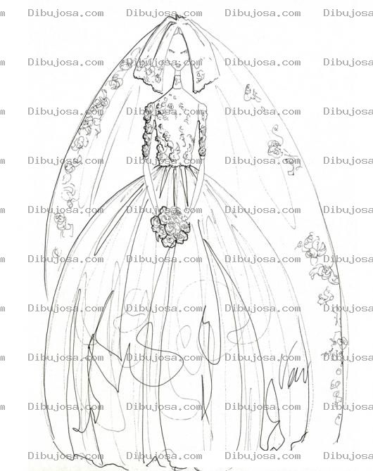 Dibujo para colorear Dibujo De Vestido De Novia Acampanado Y Abombado Para Pintar Y Colorear