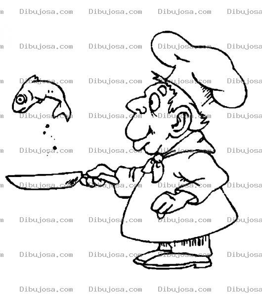 Dibujo para colorear Dibujo De Chef Cocinando Un Pescado Para Pintar Y Colorear Pescado Guisado