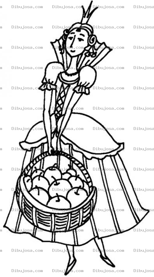 Dibujo para colorear Dibujo De Princesa Con Una Canasta De Manzanas Para Pintar Y Colorear Princesita Con Mansanas