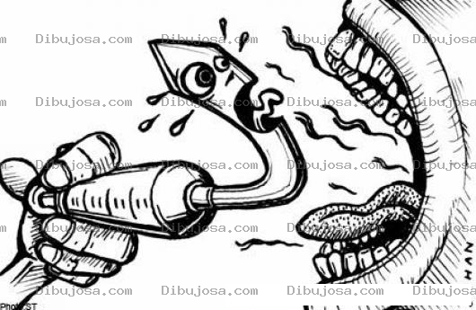 Dibujo para colorear Dibujo De Una Jeringa De Anestesia Bucal En Una Boca Con Mal Aliento Para Pintar Y Colorear Anestesia De Dentista