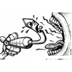 Dibujo para colorear Dibujo De Una Jeringa De Anestesia Bucal En Una Boca Con Mal Aliento Para Pintar Y Colorear Anestesia De Dentista